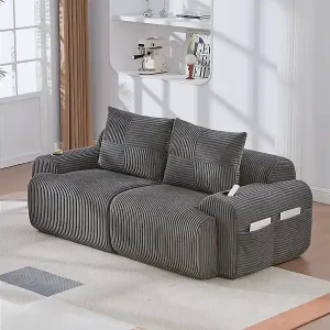 Ausverkauf Modulares 2-Sitzer Sofa Rippensamt, Getränkehalter und Seitentasche, 200x99x80cm, Anthrazit