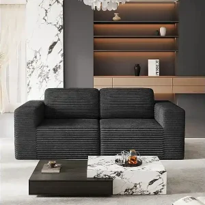 Modulares Sofa 2-sitzig in Rippvelours, mit 2 Kissen, 202x101x82cm, Schwarz Ausverkauf
