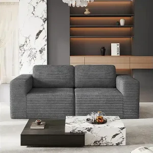 Modulares Sofa 2-sitzig in Rippvelours, mit 2 Kissen, 202x101x82cm, Grau Neue Ware