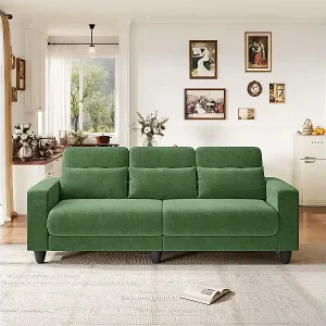 Neuheit Sofa 3-sitzig in Chenille-Stoff Grün - mit 3 Kissen - abnehmbarer waschbarer Kissenbezug - 220x81x88cm
