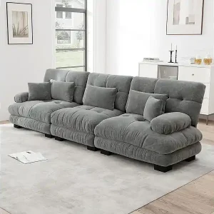 Preisreduziert Großes Sofa grau - 3-Sitzer - mit 5 Kissen - Massivholzgestell - Chenille - 313x77x81cm