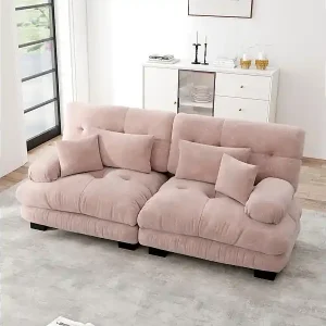 Zertifiziert Sofa 2-Sitzer rosa - mit 4 Kissen - Massivholzgestell + Chenille Stoff - 220x77x81cm