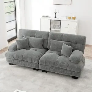 Top-Angebot Sofa 2-Sitzer grau - mit 4 Kissen - Massivholzgestell + Chenille Stoff - 220x77x81cm