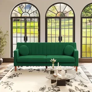 3-Sitzer Sofa aus Velours - Massivholzfüße 19cm - mit 2 Kissen - 206x74x83cm - Grün Direktkauf