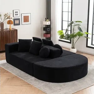 Modulares Panorama-Sofa 5-Sitzer - aus Chenille-Stoff schwarz - mit 6 Kissen - 263x171x66cm Bestseller
