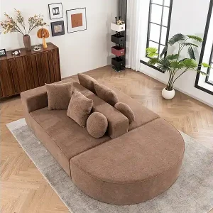 Modulares Panorama-Sofa 5-Sitzer - aus Chenille-Stoff braun - mit 6 Kissen - 263x171x66cm Kostenloser Versand