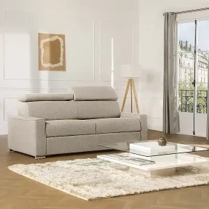 3-Sitzer Schlafsofa Express in beigem Stoff mit Memory-Schaum-Sitzfläche - Breite Lattenrostauflage 140 cm - Matratze 14 cm VIZIR Preisknaller