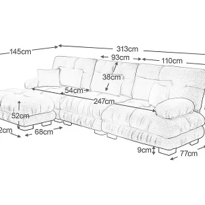 Neuheit Ecksofa 3-Sitzer aus Chenille-Stoff, mit 5 Kissen, abnehmbarer Hocker, DIY-Kombination, 313x145x81cm, Grau