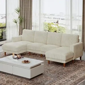 Versand Am Gleichen Tag Große Panorama-Eckcouch - 4-Sitzer - Liegefläche 109cm - aus Cord - 269x140x86 - Beige