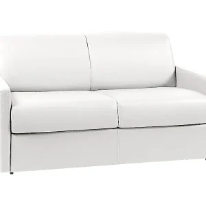 2-Sitzer-Schlafsofa Express in weißem Kunstleder mit Memory-Schaum-Sitzfläche - Liegefläche 120 cm - Matratze 14 cm CALIFE Wochenendangebot