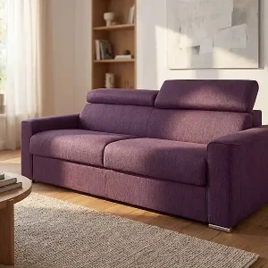 4-Sitzer Schlafsofa Express aus violettem Stoff mit Memory-Schaum-Sitzfläche - Breite Lattenrost-Liegefläche 160 cm - 16 cm Memory-Schaum-Matratze VIZIR Kostenloser Versand