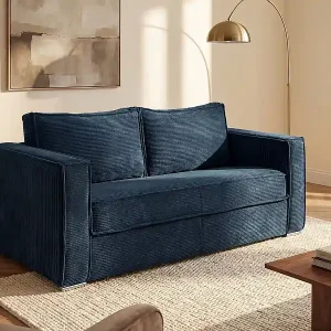 4-Sitzer Schlafsofa Express in nachtblauem Cord mit Memory-Schaum-Sitzfläche - 160 cm breite Lattenrost-Liegefläche - 18 cm Matratze LORETO Saisonangebot
