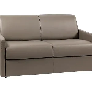 2-Sitzer-Schlafsofa Express aus Taupe-Kunstleder mit Memory-Schaum-Sitz - Liegefläche 120 cm - Matratze 22 cm Memory-Schaum CALIFE Finale Aktion