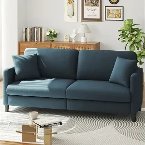 Versand Am Gleichen Tag 3-Sitzer-Sofa in Teddy Velvet, rechter Komfortsofa in Massivholz, Liebesseat mit Armlehnen, 193x79x89cm, Blau-Grau