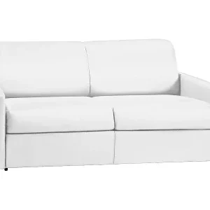Begrenztes Angebot 3-Sitzer-Schlafsofa Express in weißem Kunstleder mit Memory-Schaum-Sitzfläche - Schlafbereich mit breiten Latten 140 cm - Matratze 18 cm CALIFE