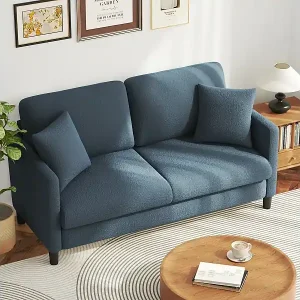 Meistverkauft 2/3 Sitze in Teddy Velvet, rechter Komfortsofa in Massivholz, Liebesseat mit Armlehnen, 165x78x89cm, Blau-Grau