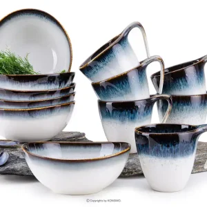 Maritimes Frühstücksset 6tlg. (12 Teile) TIME DIM - Farbe weiß/braun/blau - KONSIMO. Online-Möbelshop Super-Preis