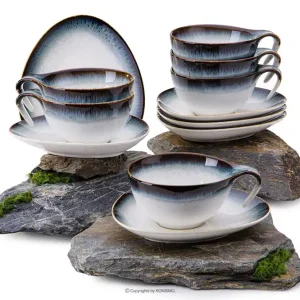 Begrenztes Angebot Teetasse mit Untertasse 6tlg. TIME DIM - Farbe weiß/braun/blau - KONSIMO. Online-Möbelshop