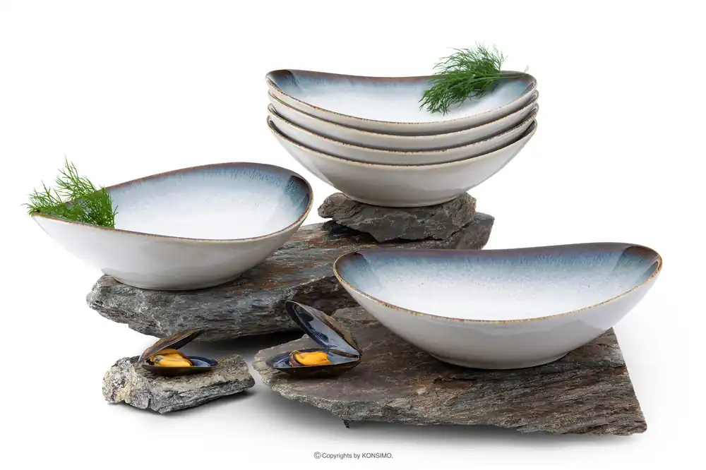 Tiefer Teller 6tlg. TIME DIM - Farbe weiß/braun/blau - KONSIMO. Online-Möbelshop Sale