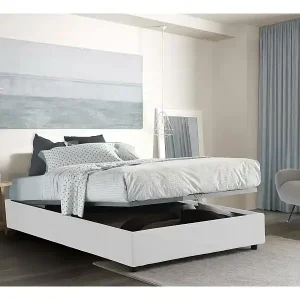 Abverkauf Elisa Doppelbett, Bettkasten mit Stoffbezug, 100 % Made in Italy, Öffnung vorne, geeignet für Matratze 160 x 190 cm, Weiß