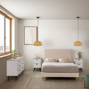 Zertifiziert Polsterbett Niebla 150x190 cm Beigefarbenes Schaffellimitat