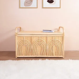 Top-Seller Aufbewahrungstruhe aus geflochtenem Rattan - 91 x 48 x 58 cm - Natur - LUMORA