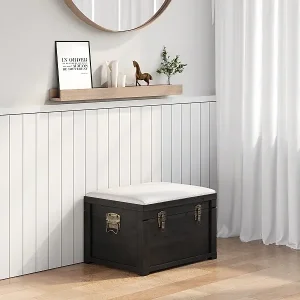 Preisknaller Banktruhe mit Leinenkissen – L80 x T40 x H53 cm – Schwarz & Beige – TURZA