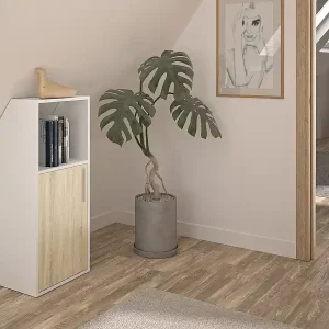 Angebot Schrank unter Dachschräge mit 1 Tür & 1 Ablage - Weiß & Holzfarben - ADEZIO