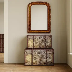 Mega-Angebot 2er-Set Koffer mit Weltkartenmotiv - Holz - 69 x 43 x 40 cm & 59 x 36 x 33 cm - Braun - AVENTURA