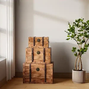 3er-Set Koffer - Tannenholz & MDF - 3 Größen - Holzfarben - ESPARTA Geprüft