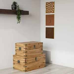 Gratis Versand 2er-Set Koffer - Tannenholz & MDF - 70 x 46 x 35 cm & 60 x 38 x 30 cm - Holzfarben - MALOUEN
