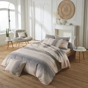 3-teilige Bettwäsche aus Baumwollperkal mit gestreiftem Farbverlauf, Bezug und Kissenbezüge Schneller Versand
