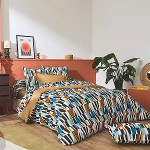 Abverkauf Bettwäschegarnitur aus Baumwolle mit geometrischem Muster, Bettbezüge + Kissenbezüge