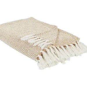 Tagesdecke Baumwolle Beige 200x220 cm Fransen geometrisches Muster Toutli Bestseller