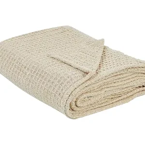 Tagesdecke Baumwolle Beige 200x220 cm strukturiert Waffelmuster modern Chagyl Saisonangebot