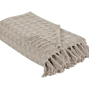 Super-Preis Tagesdecke Baumwolle grau taupe 220x240 cm strukturiert mit Fransen modern Bere