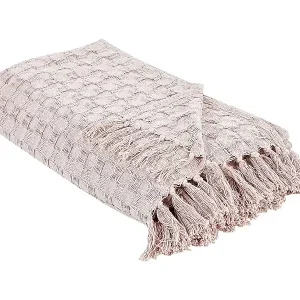 Tagesdecke Baumwolle pastell rosa 200x220cm strukturiert mit Fransen modern Bere Nur Heute