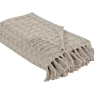 Tagesdecke Baumwolle grau taupe 200x220 cm strukturiert mit Fransen modern Bere Preiswert