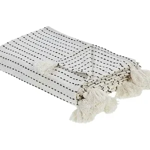 Wochenendangebot Decke Chenille weiß / cremeweiß 150 x 200 cm mit Quasten gestreift Modar