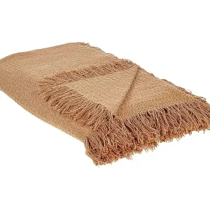 Tagesdecke Baumwolle goldbraun 150x200 cm mit Fransen modern Yerbent Abverkauf