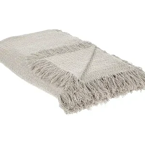 Tagesdecke Baumwolle helles Grau 150x200 cm mit Fransen modern Yerbent Mega-Angebot