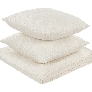 Tagesdecken Set beige 3-teilig mit 2 Dekokissen Prägemuster 160 x 220 cm Rudkhan Must-Have