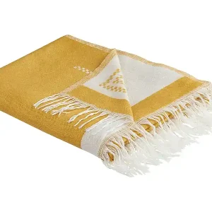 Ausverkauf Tagesdecke gelb / weiß 130 x 170 cm mit Fransen Boho Modern Jalkini