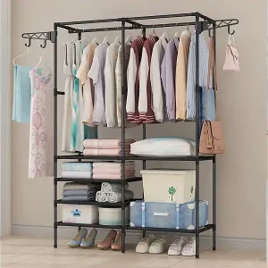 Wochenendangebot 4-in-1-Metallmehlhalter mit 6 Regalen, 2 Stangen und Haken, 108x36x170 cm