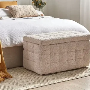 Aufbewahrungshocker MICHIGAN Bouclé Beige Günstig
