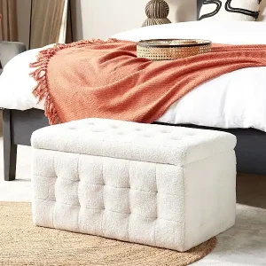 Sofort Bestellen Hocker mit Stauraum Deckel Bouclé weiß Bettbank Truhe Fußhocker Modern Michigan
