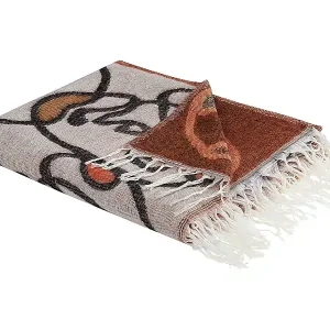 Tagesdecke beige/bunt 130x170cm Gesichtsmotiv mit Fransen modern Barbot Preis Gesenkt