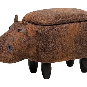 Sonderaktion Fröhlicher Hippo-Hocker Lederoptik mit Deckel für Kinder hellbraun HIPPO