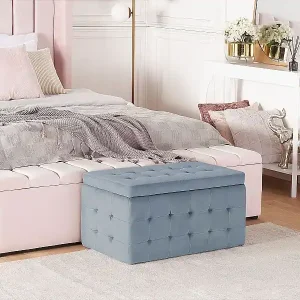 Sonderangebot Aufbewahrungshocker MICHIGAN Samtstoff Hellgrau