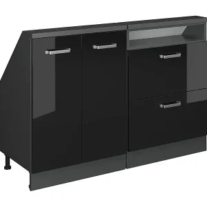 Dachschrägenschrank-Set schwarz hochglanz/anthrazit 120x46x81.6 rion Billig